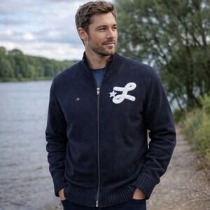 Vintage LRG Roots and Equipment Mens Navy Blue Wool Blend Zip Jacket Size Medium